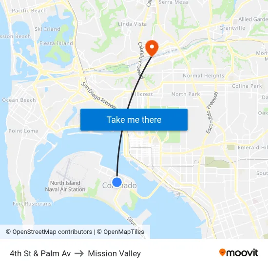 4th St & Palm Av to Mission Valley map