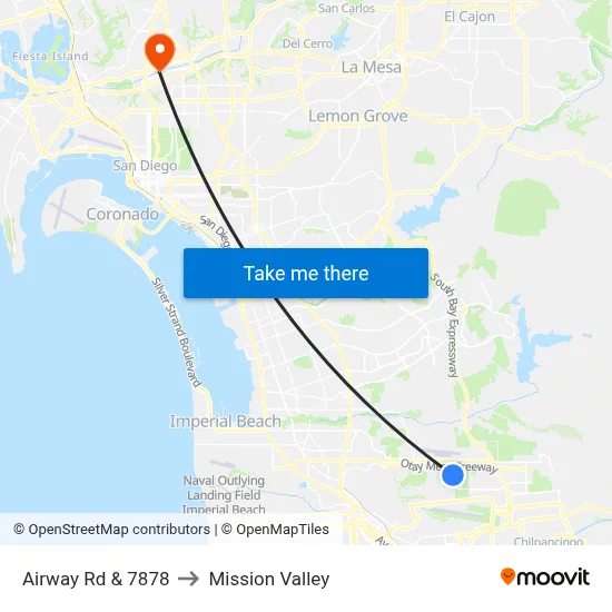 Airway Rd & 7878 to Mission Valley map