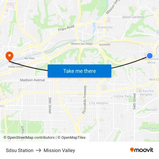 Sdsu Station to Mission Valley map