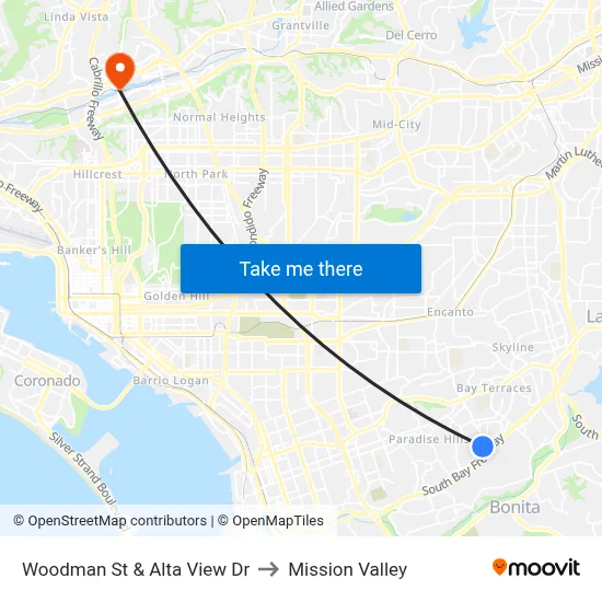 Woodman St & Alta View Dr to Mission Valley map
