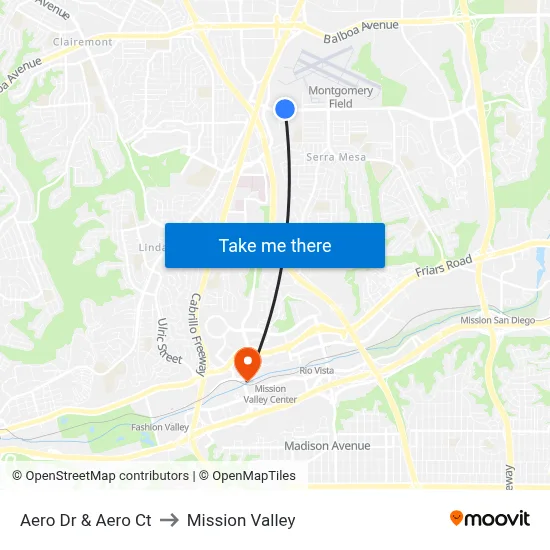Aero Dr & Aero Ct to Mission Valley map