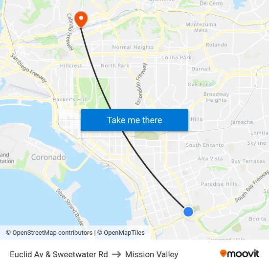 Euclid Av & Sweetwater Rd to Mission Valley map