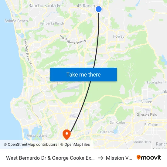 West Bernardo Dr & George Cooke Express Dr to Mission Valley map
