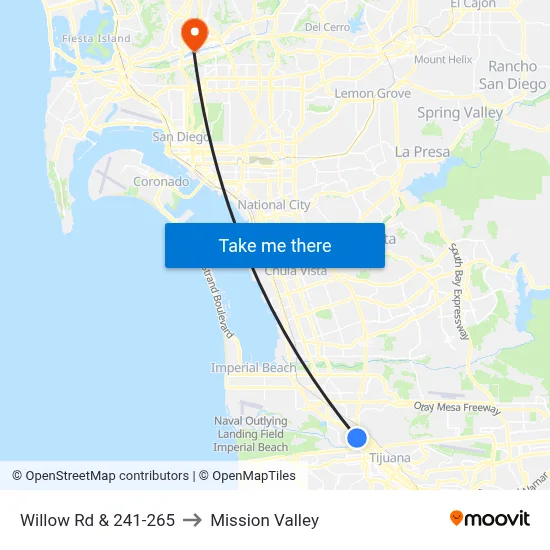 Willow Rd & 241-265 to Mission Valley map