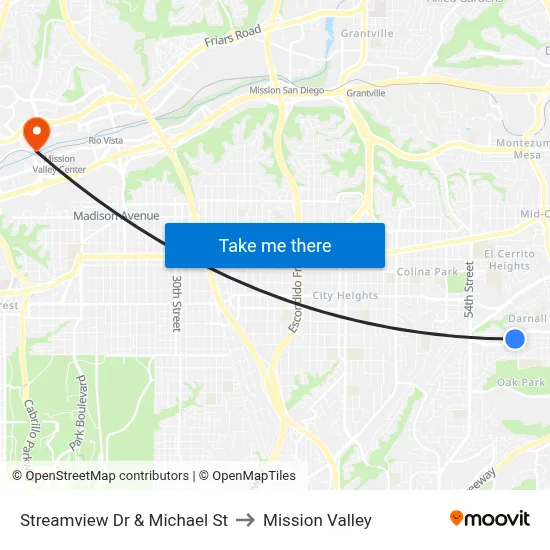 Streamview Dr & Michael St to Mission Valley map