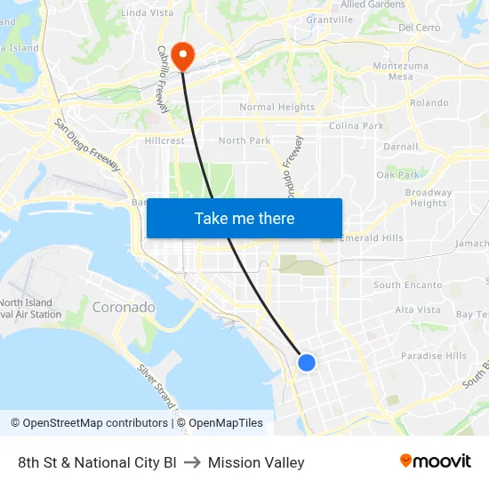 8th St & National City Bl to Mission Valley map
