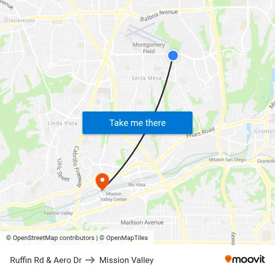 Ruffin Rd & Aero Dr to Mission Valley map