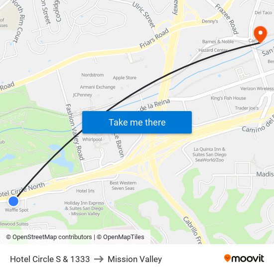 Hotel Circle S & 1333 to Mission Valley map