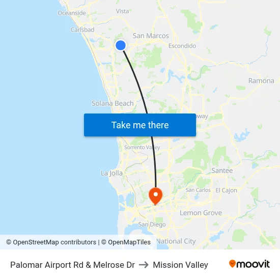 Palomar Airport Rd & Melrose Dr to Mission Valley map