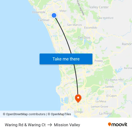 Waring Rd & Waring Ct to Mission Valley map
