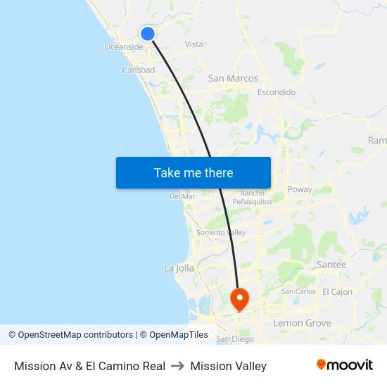 Mission Av & El Camino Real to Mission Valley map