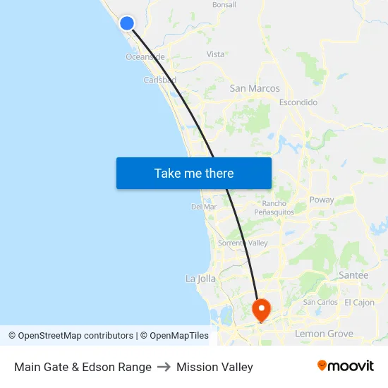 Main Gate & Edson Range to Mission Valley map
