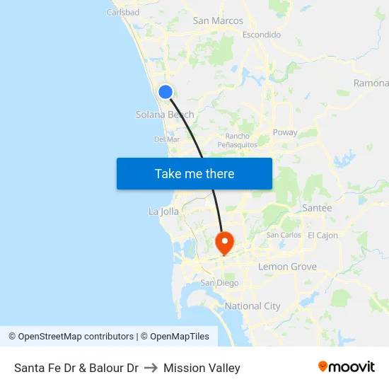 Santa Fe Dr & Balour Dr to Mission Valley map
