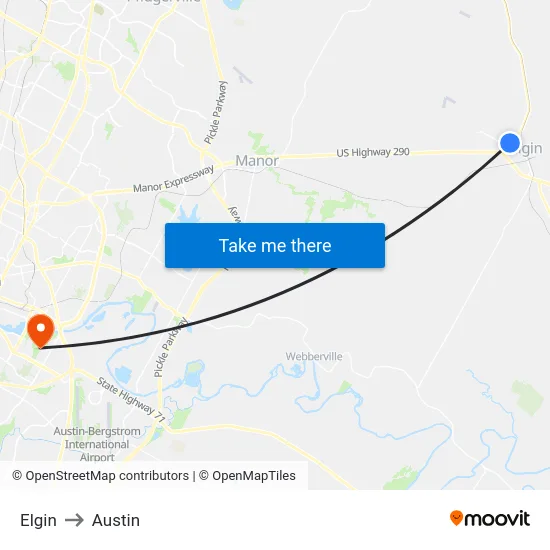 Elgin to Austin map