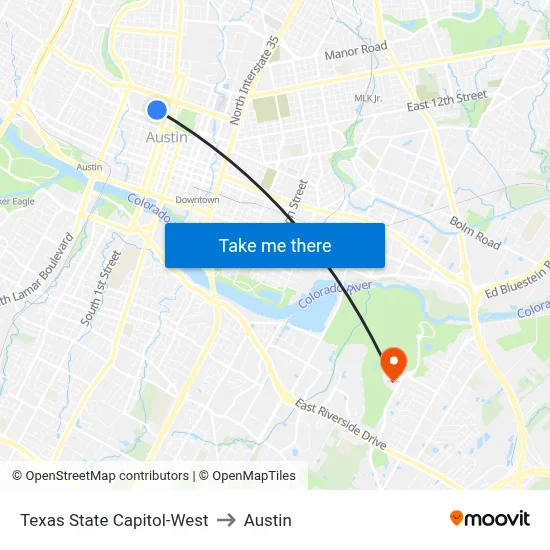 Texas State Capitol-West to Austin map