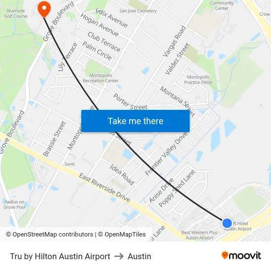 Tru by Hilton Austin Airport to Austin map