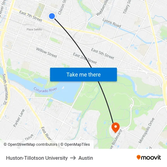 Huston-Tillotson University to Austin map