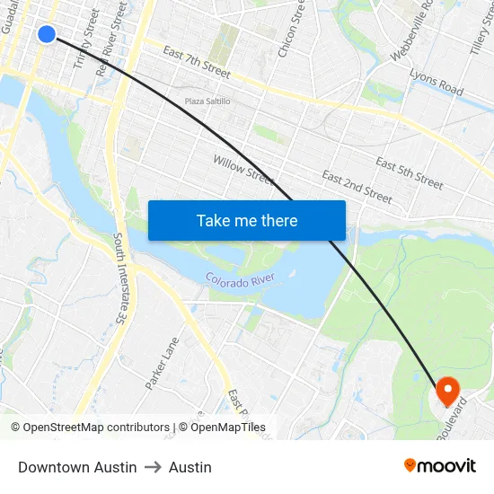 Downtown Austin to Austin map