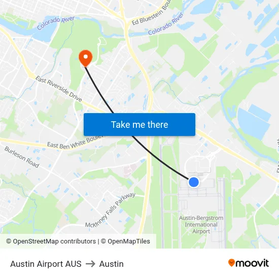 Austin Airport AUS to Austin map