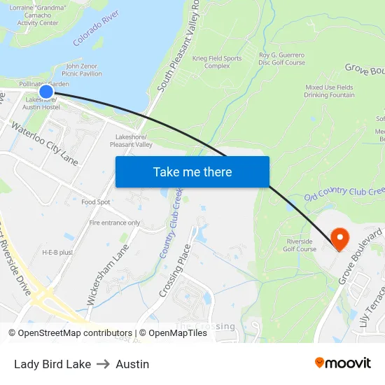 Lady Bird Lake to Austin map