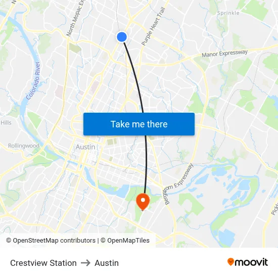 Crestview Station to Austin map