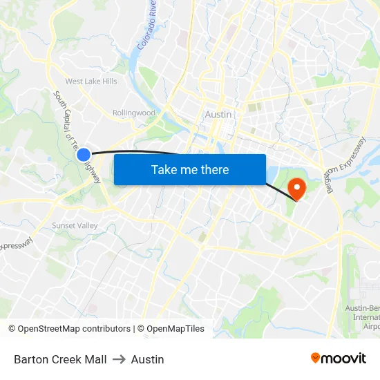 Barton Creek Mall to Austin map