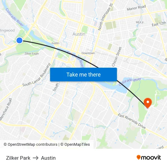 Zilker Park to Austin map