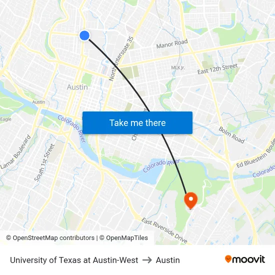 University of Texas at Austin-West to Austin map