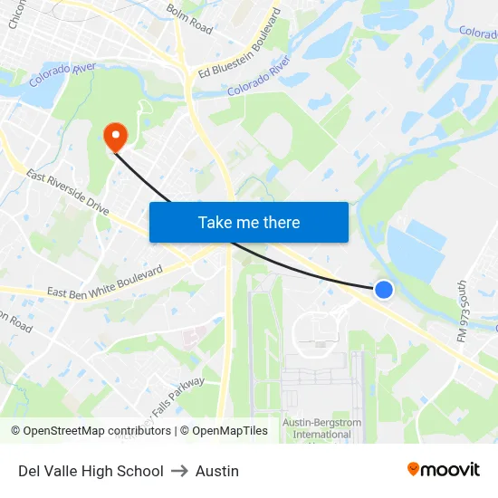 Del Valle High School to Austin map