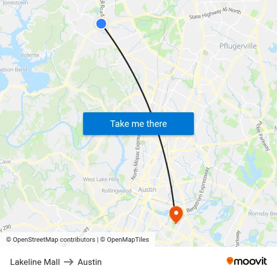 Lakeline Mall to Austin map