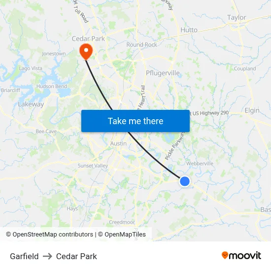Garfield to Cedar Park map