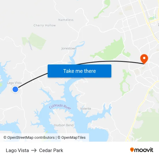 Lago Vista to Cedar Park map
