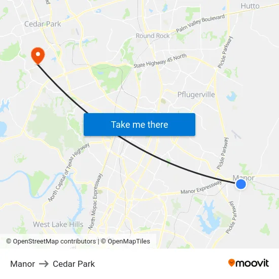 Manor to Cedar Park map