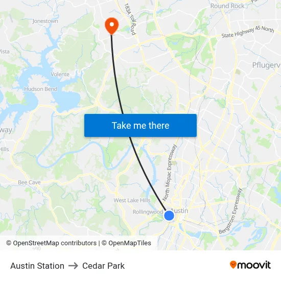 Austin Station to Cedar Park map