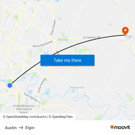 Austin to Elgin map