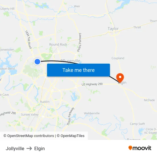 Jollyville to Elgin map