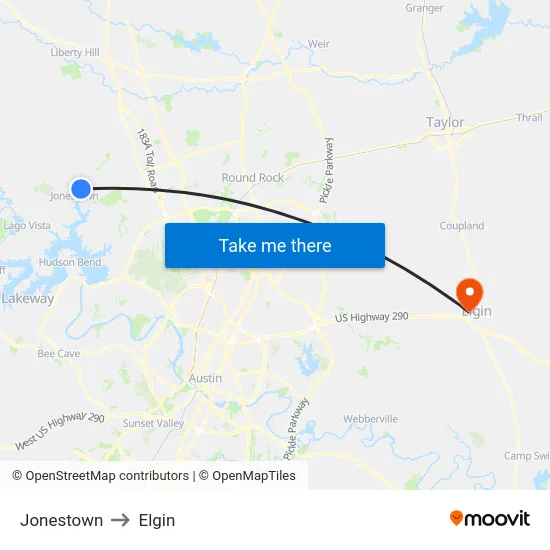 Jonestown to Elgin map