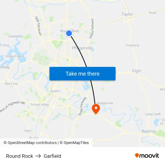 Round Rock to Garfield map