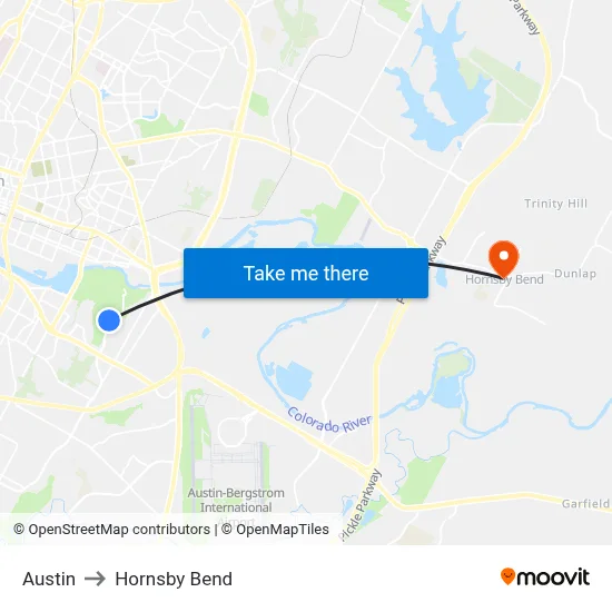 Austin to Hornsby Bend map