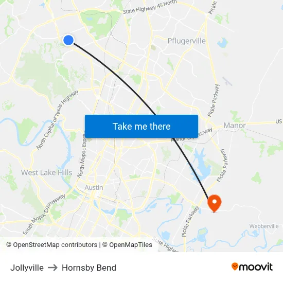 Jollyville to Hornsby Bend map