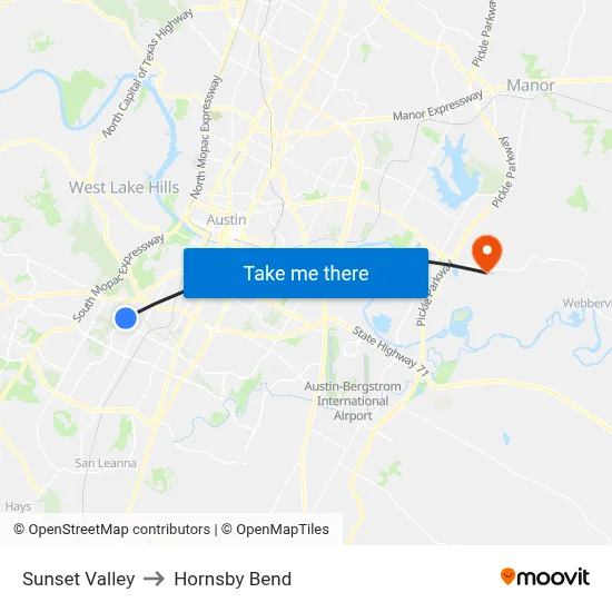 Sunset Valley to Hornsby Bend map
