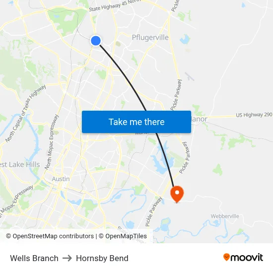 Wells Branch to Hornsby Bend map