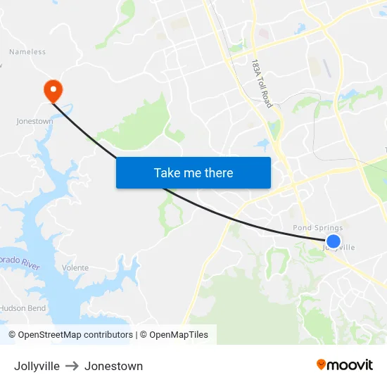 Jollyville to Jonestown map
