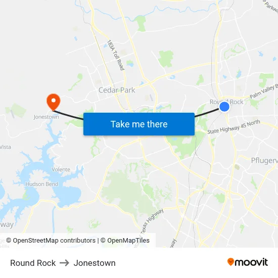 Round Rock to Jonestown map