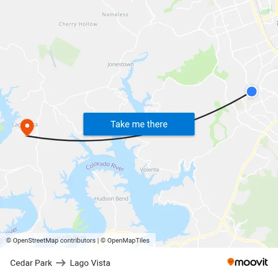 Cedar Park to Lago Vista map