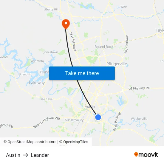 Austin to Leander map