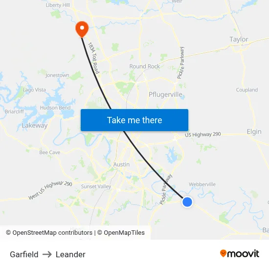 Garfield to Leander map