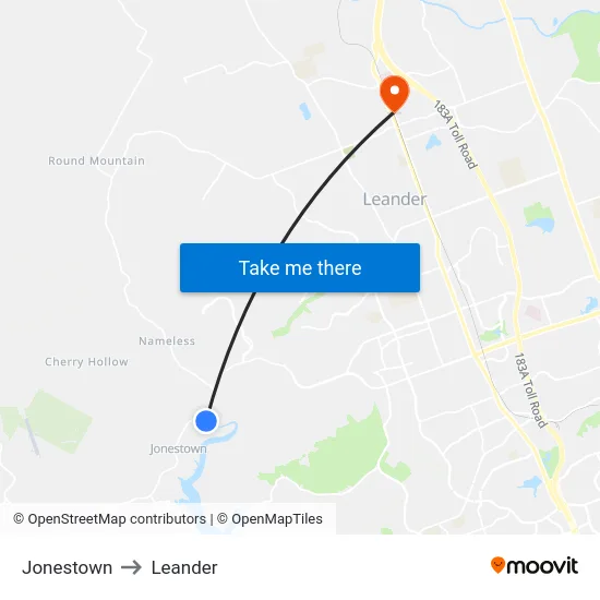 Jonestown to Leander map