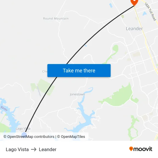 Lago Vista to Leander map