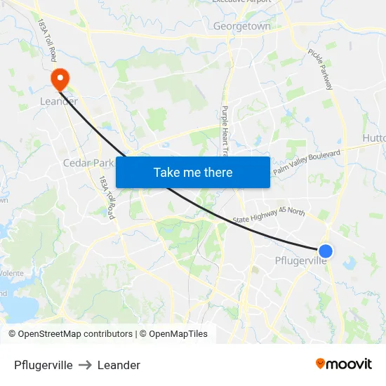 Pflugerville to Leander map
